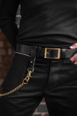 Men &SONS Leather Goods>Black Leather Belt