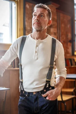 Men &SONS Bottoms & Shorts>Black Leather Braces