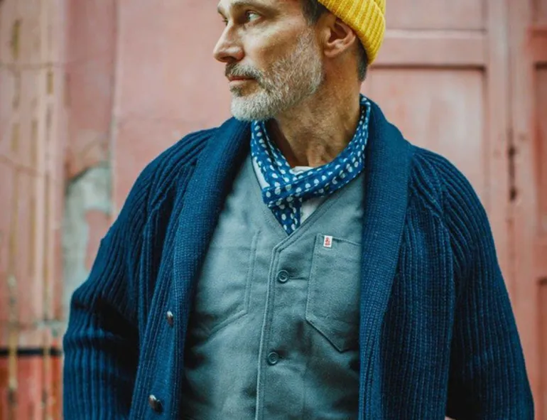 Men &SONS Scarves>Blue Dot Organic Japanese Scarf