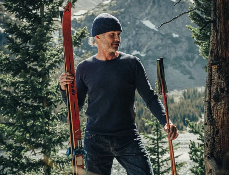 Men &SONS Tops>Base Waffle Crew Neck Navy