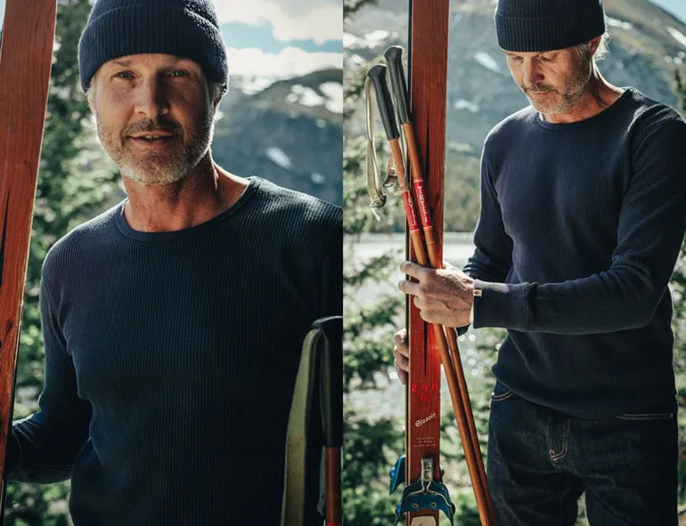 Men &SONS Tops>Base Waffle Crew Neck Navy