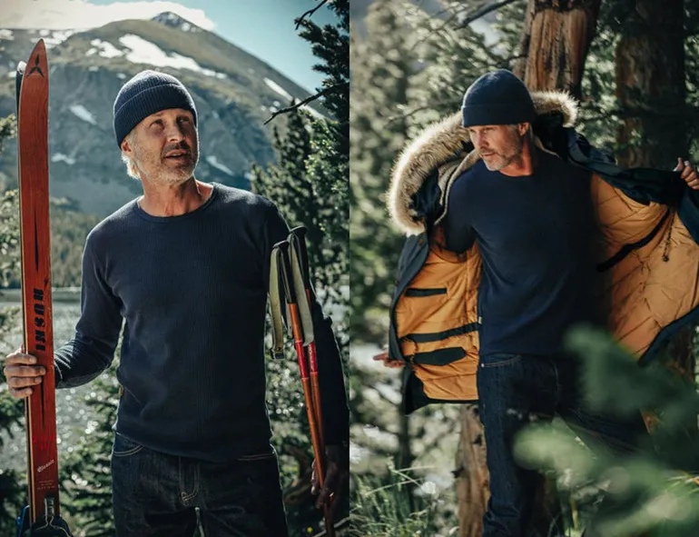 Men &SONS Tops>Base Waffle Crew Neck Navy