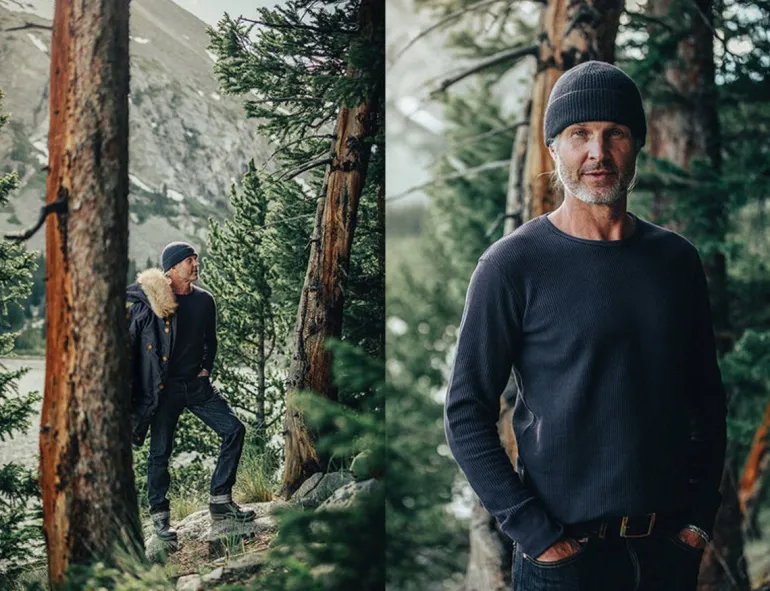 Men &SONS Tops>Base Waffle Crew Neck Navy