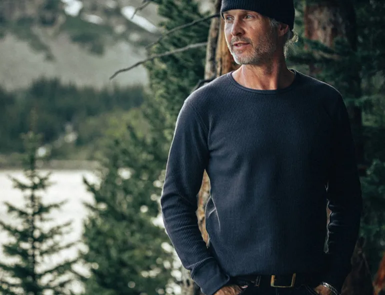 Men &SONS Tops>Base Waffle Crew Neck Navy