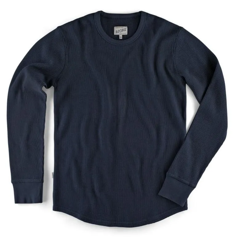 Men &SONS Tops>Base Waffle Crew Neck Navy