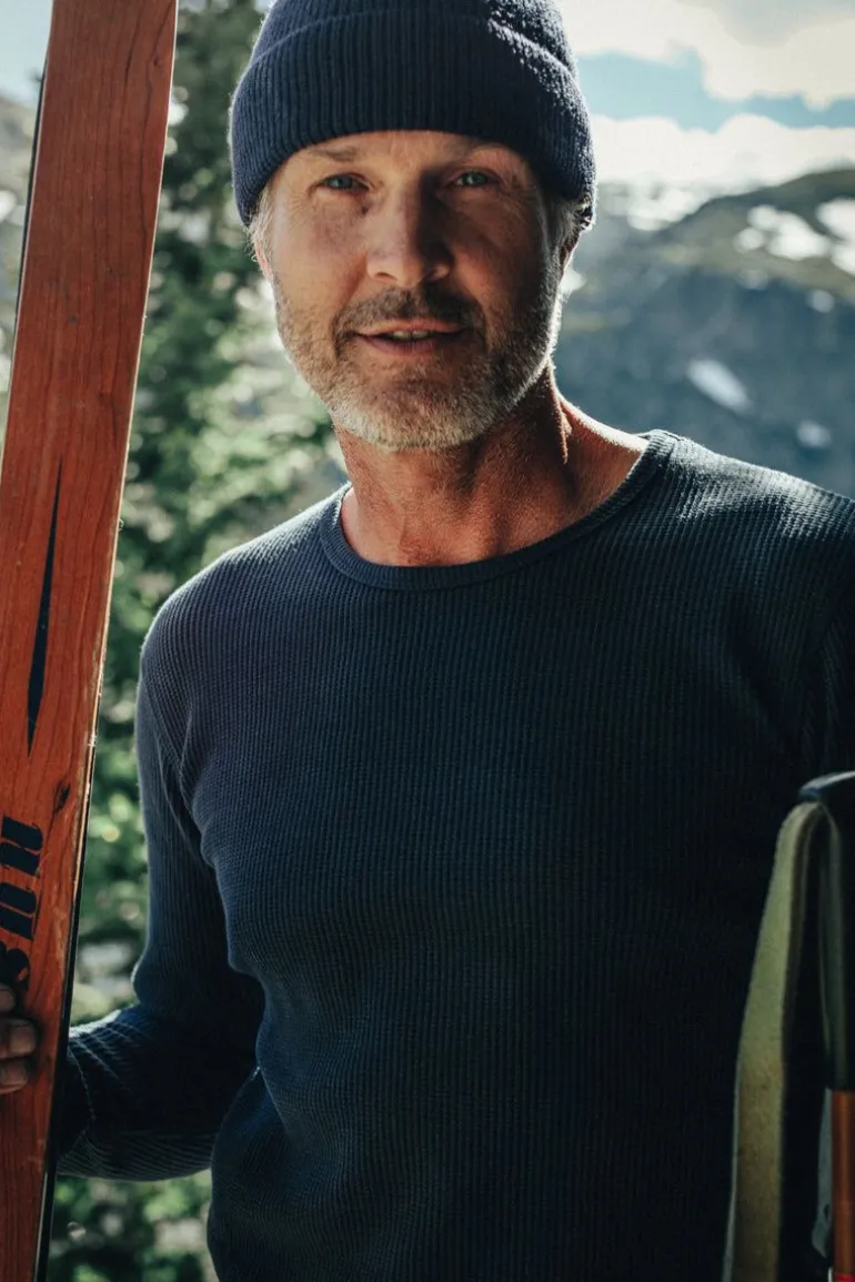 Men &SONS Tops>Base Waffle Crew Neck Navy