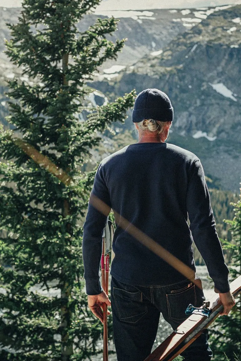 Men &SONS Tops>Base Waffle Crew Neck Navy