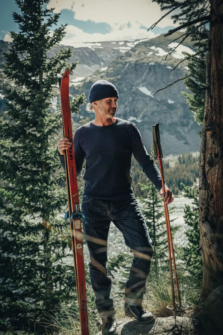 Men &SONS Tops>Base Waffle Crew Neck Navy