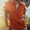 Men &SONS Tops>Cabana Shirt Burnt Orange