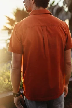 Men &SONS Tops>Cabana Shirt Burnt Orange