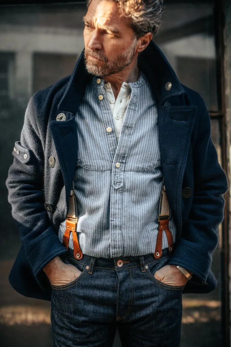 Men &SONS Tops>Emerson Shirt Indigo Stripe