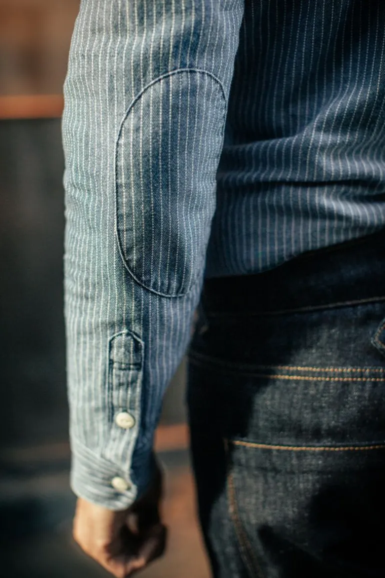 Men &SONS Tops>Emerson Shirt Indigo Stripe