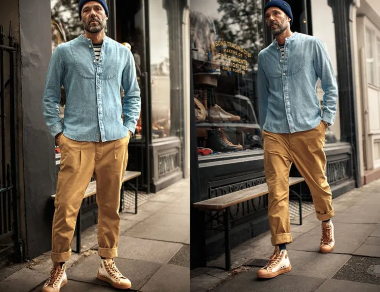 Men &SONS Tops>Emerson Shirt Indigo Stripe