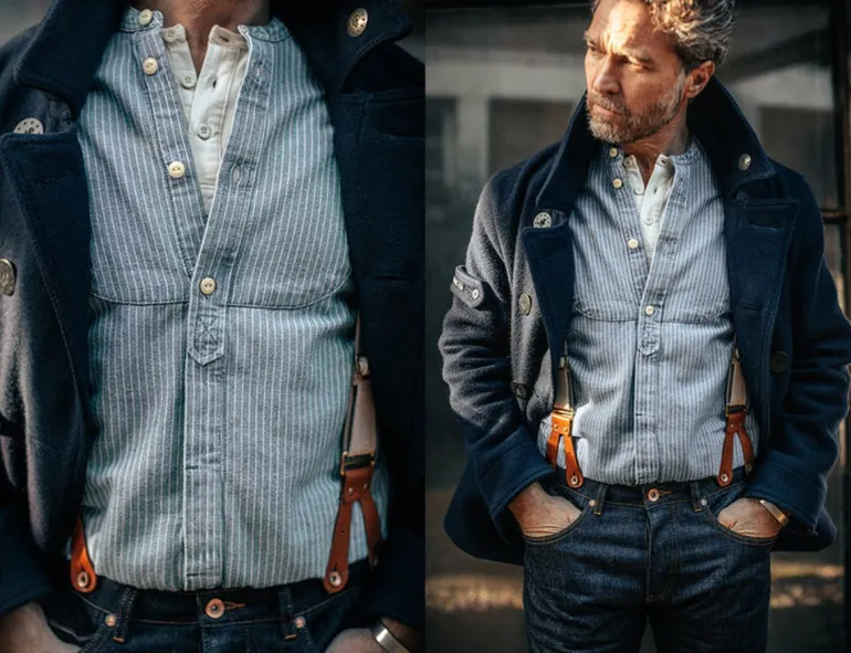 Men &SONS Tops>Emerson Shirt Indigo Stripe