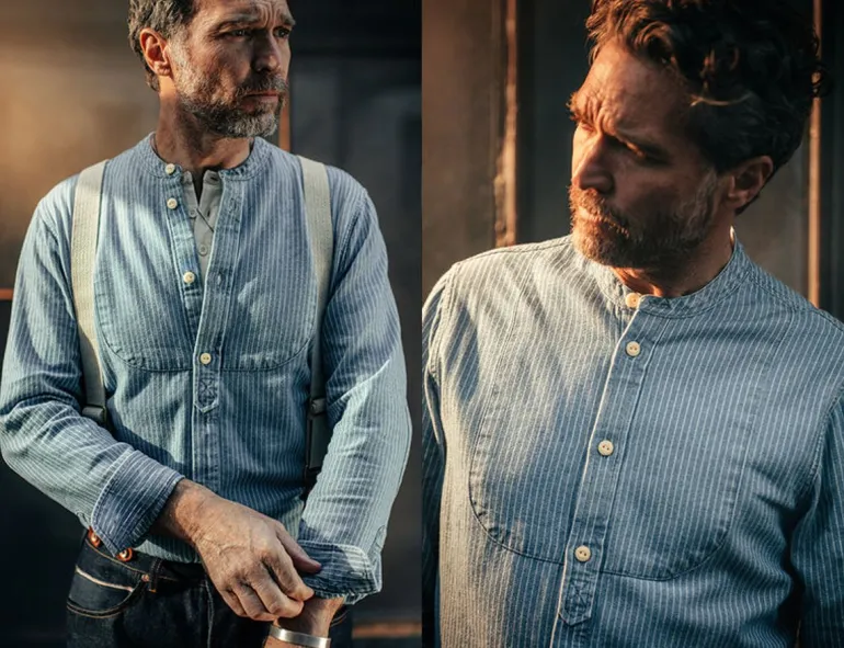 Men &SONS Tops>Emerson Shirt Indigo Stripe