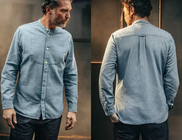 Men &SONS Tops>Emerson Shirt Indigo Stripe