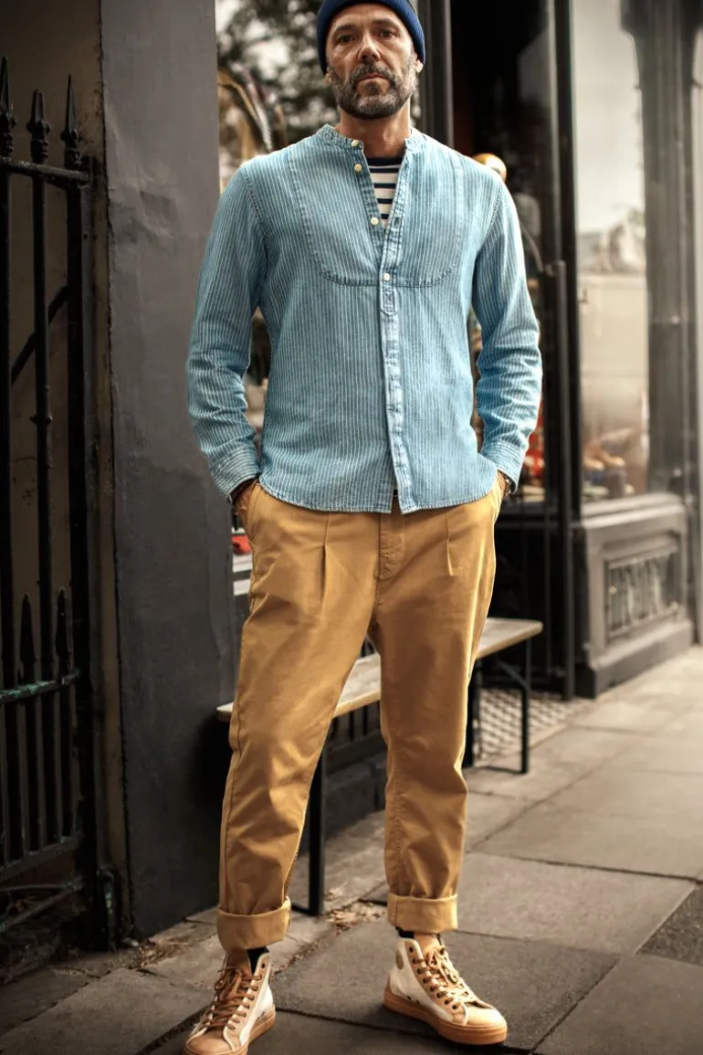 Men &SONS Tops>Emerson Shirt Indigo Stripe