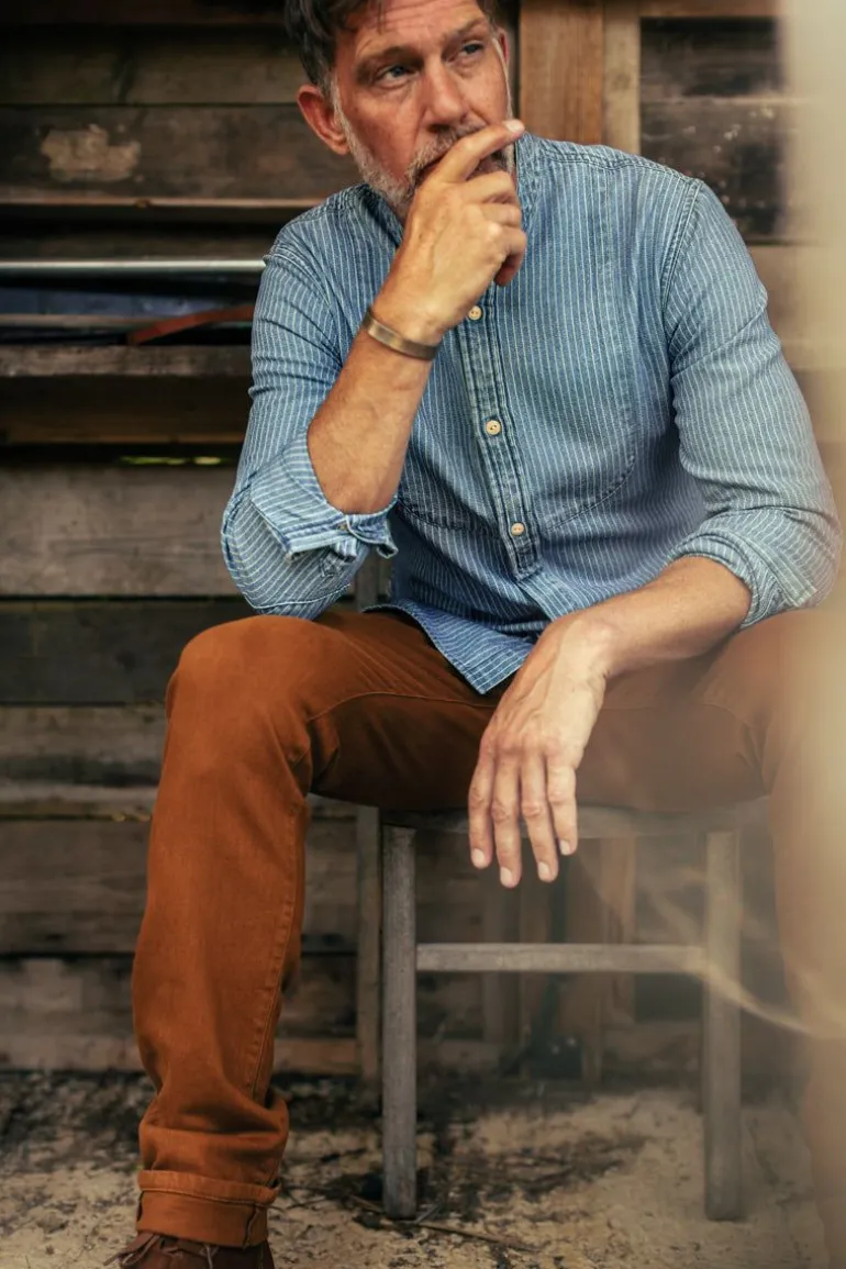 Men &SONS Tops>Emerson Shirt Indigo Stripe