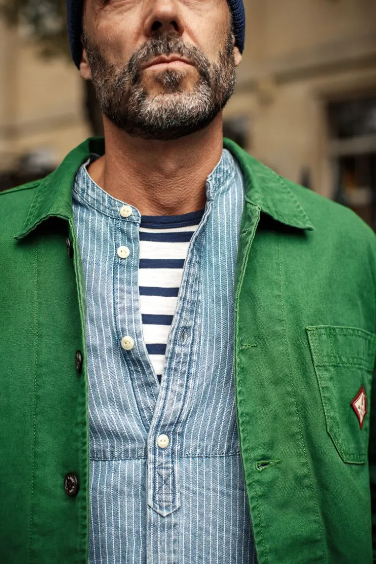 Men &SONS Tops>Emerson Shirt Indigo Stripe