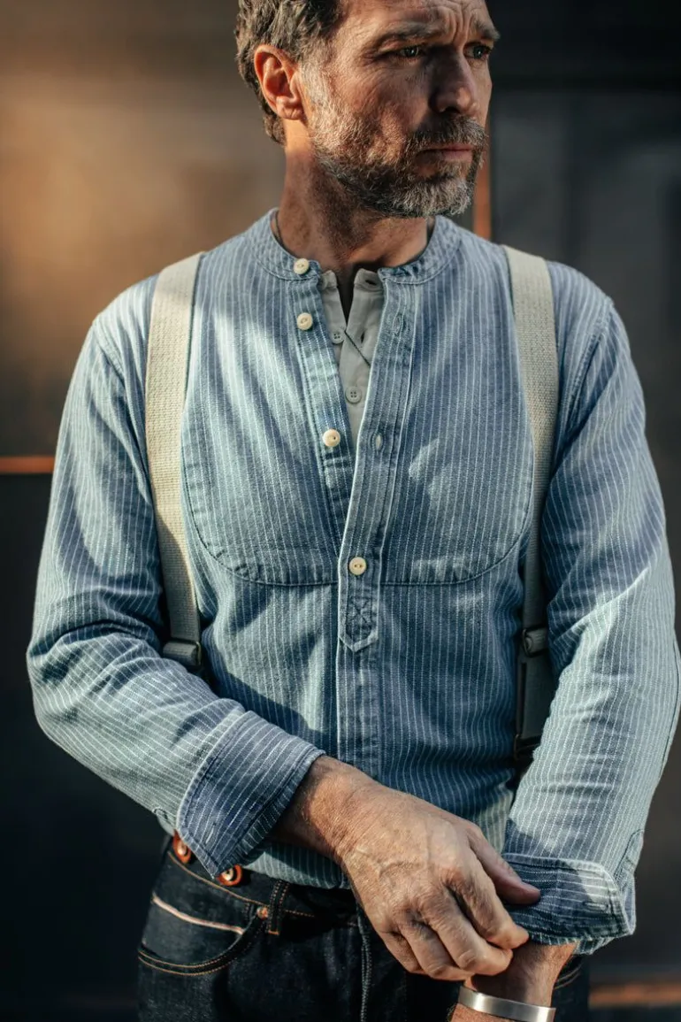 Men &SONS Tops>Emerson Shirt Indigo Stripe
