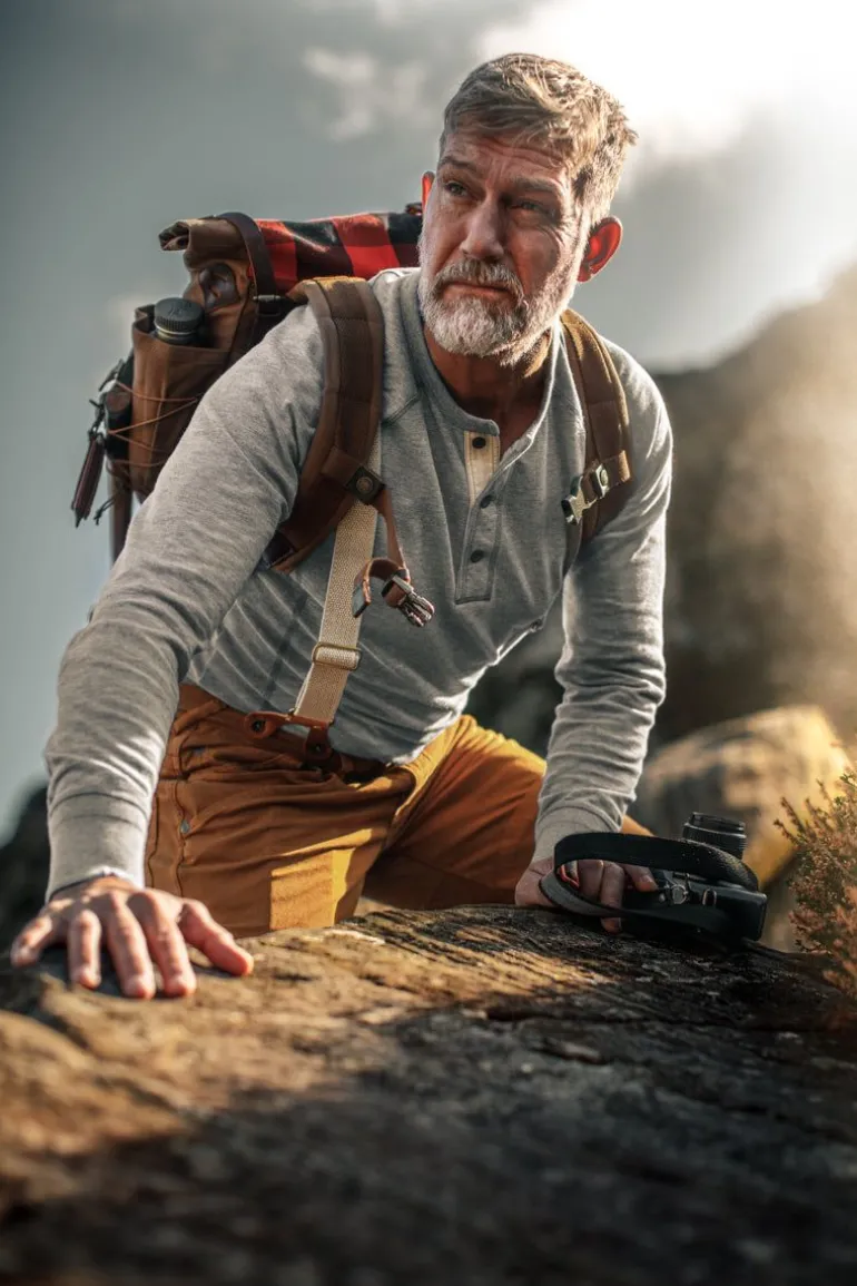 Men &SONS Tops>Flint Henley Grey Marl