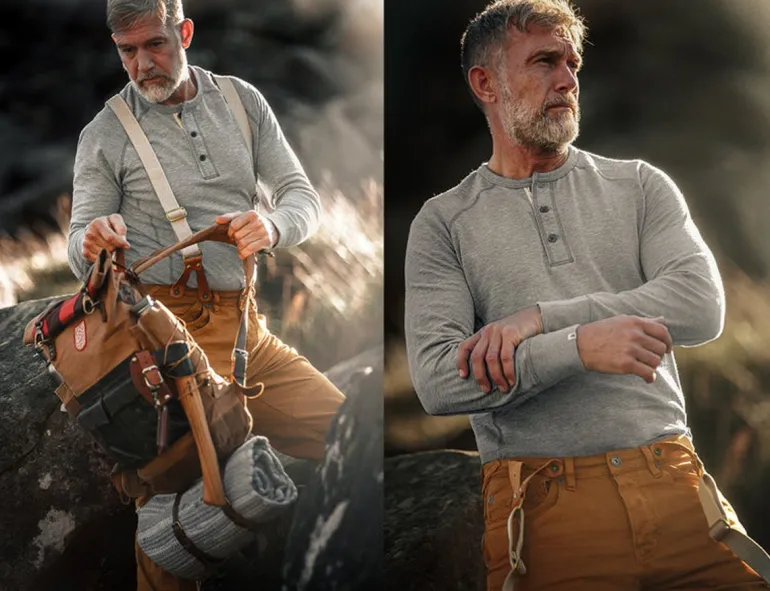 Men &SONS Tops>Flint Henley Grey Marl