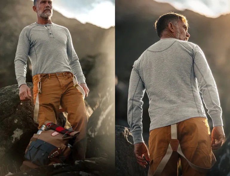 Men &SONS Tops>Flint Henley Grey Marl