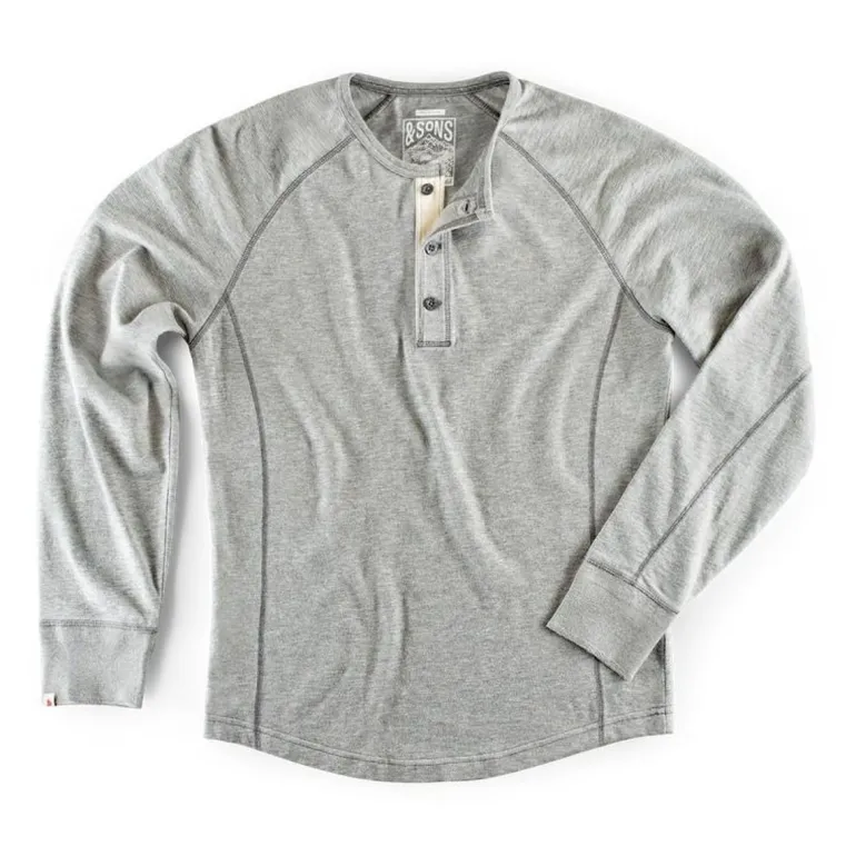 Men &SONS Tops>Flint Henley Grey Marl