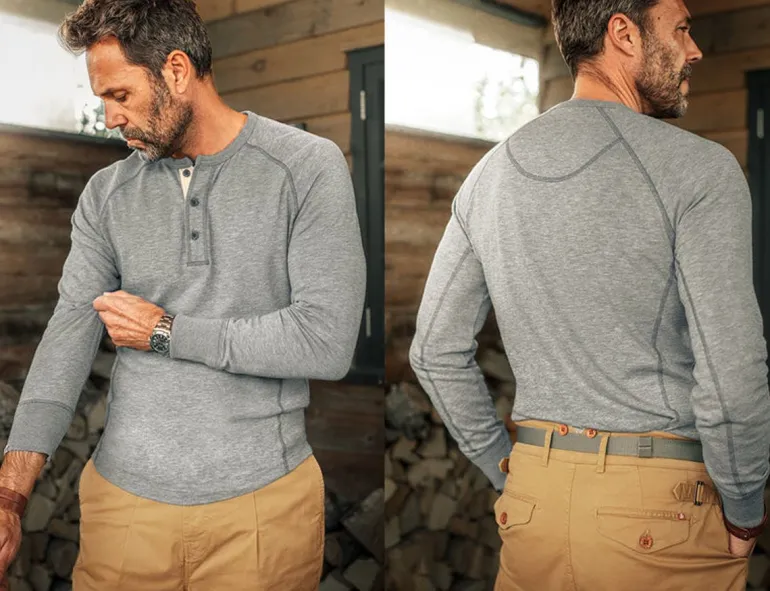 Men &SONS Tops>Flint Henley Grey Marl