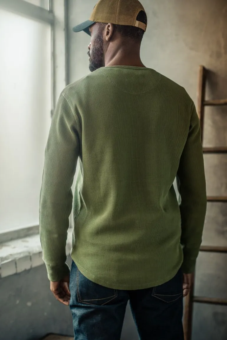 Men &SONS Tops>Glen Pocket Waffle Crew Surplus Green