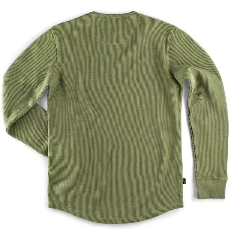 Men &SONS Tops>Glen Pocket Waffle Crew Surplus Green