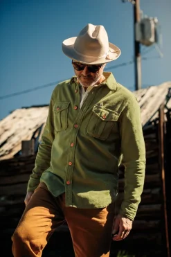 Men &SONS Tops>Lichen Moleskin Shirt Army Green