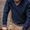 Men &SONS Jackets & Coats>Old School V-Neck Jumper Navy
