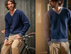 Men &SONS Jackets & Coats>Old School V-Neck Jumper Navy