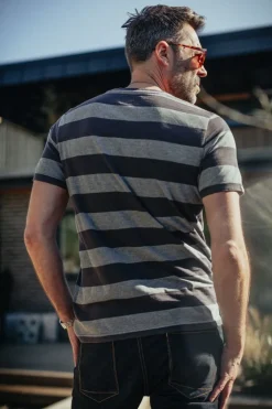 Men &SONS Tops>Papillon T-Shirt Grey Stripe