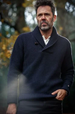 Men &SONS Jackets & Coats>Port Shawl Collar Jumper Navy