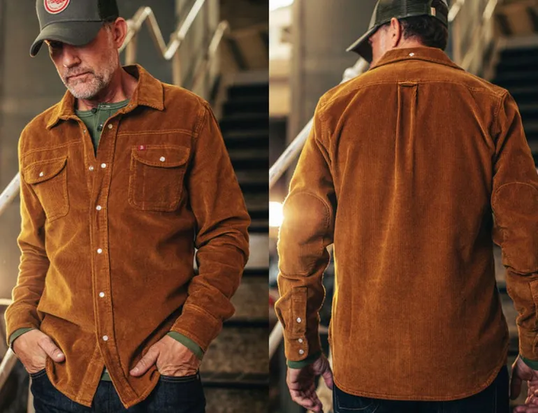 Men &SONS Tops>Sunday Shirt Corduroy Tan