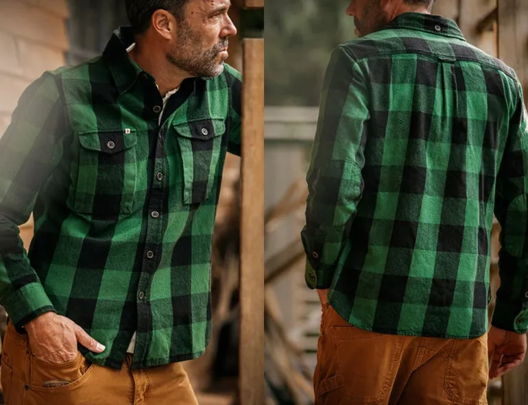 Men &SONS Jackets & Coats>Yukon Flannel Field Shirt Green