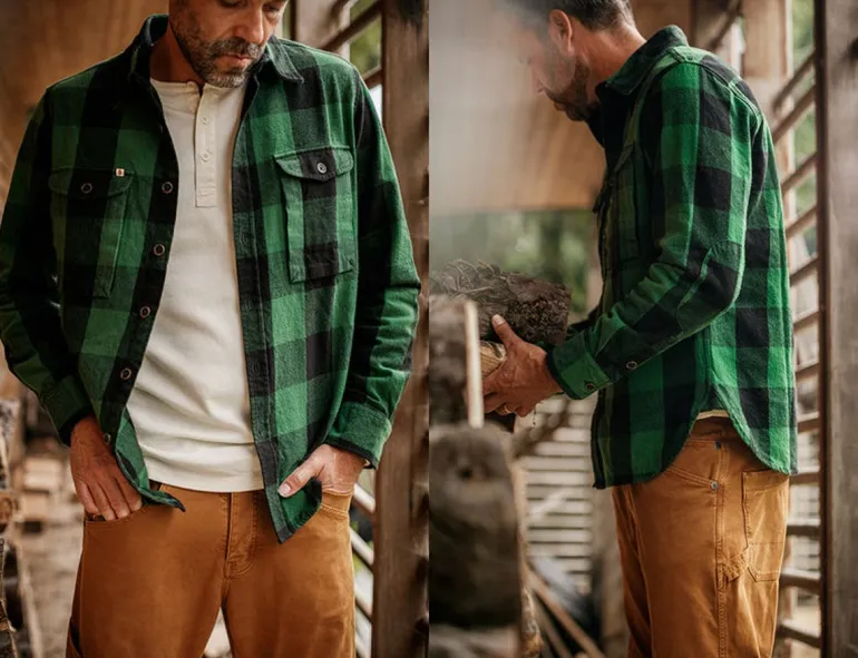 Men &SONS Jackets & Coats>Yukon Flannel Field Shirt Green