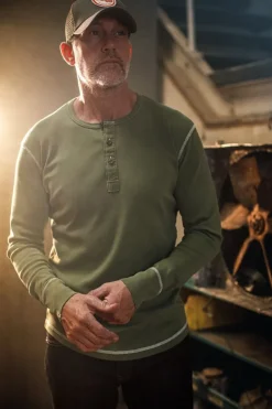 Men &SONS Tops>The New Elder Henley Shirt Army Green