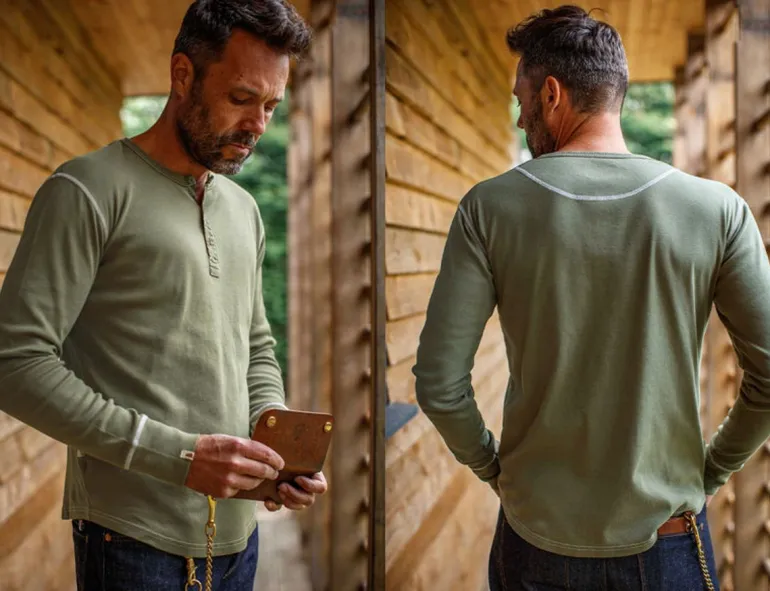 Men &SONS Tops>The New Elder Henley Shirt Army Green
