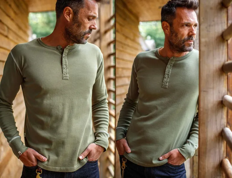 Men &SONS Tops>The New Elder Henley Shirt Army Green