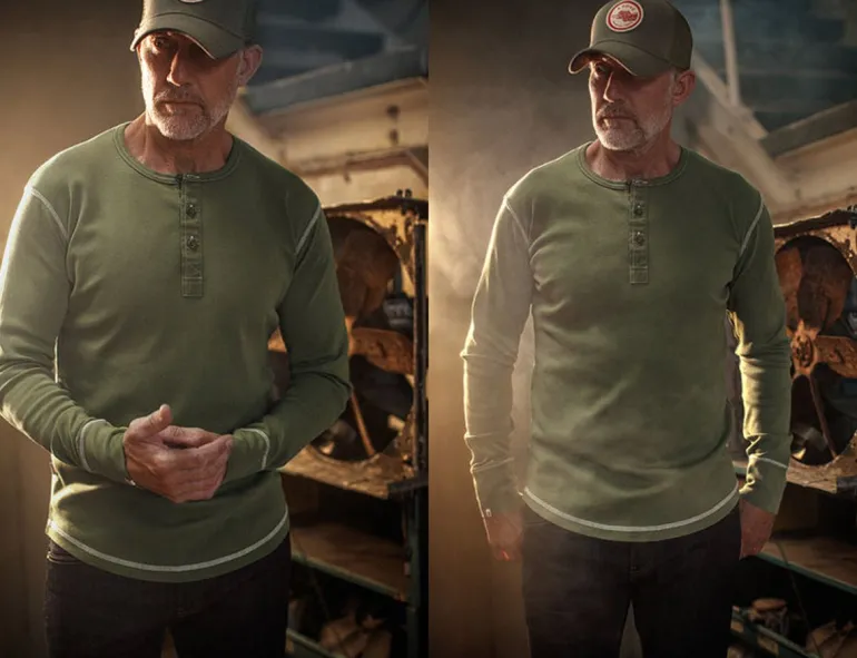 Men &SONS Tops>The New Elder Henley Shirt Army Green