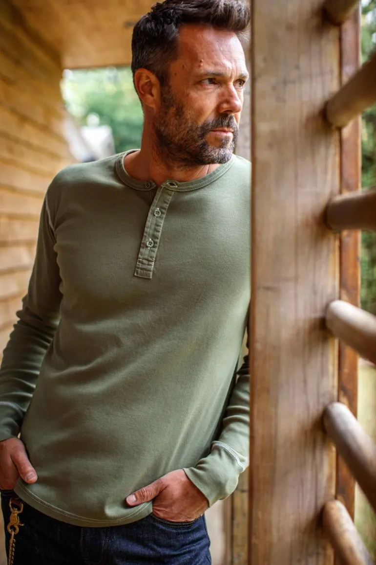 Men &SONS Tops>The New Elder Henley Shirt Army Green