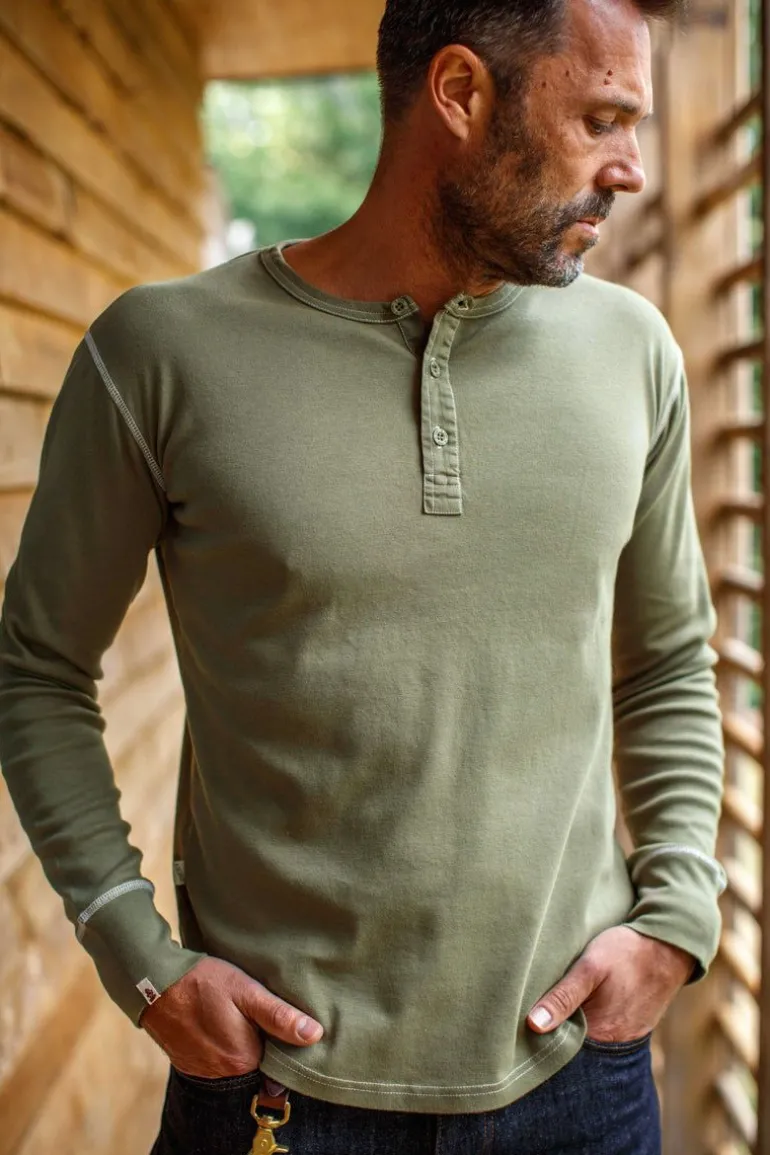 Men &SONS Tops>The New Elder Henley Shirt Army Green