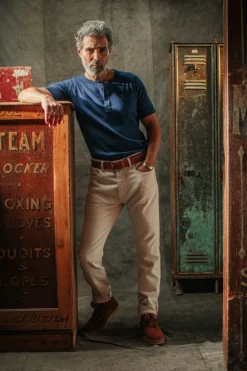 Men &SONS Tops>The New Elder Henley Short Sleeve Shirt Indigo