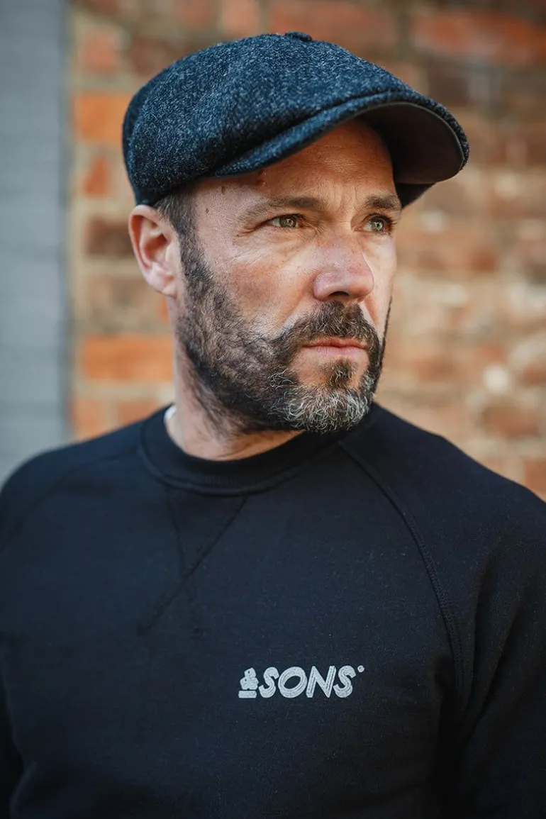 Men &SONS Knitwear>Thompson Baker Boy Hat- Black Herringbone