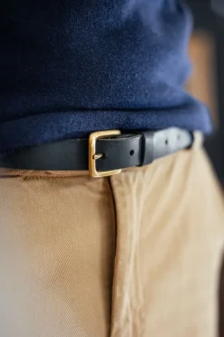 Men &SONS Leather Goods>Virgil Thin Black Leather Belt