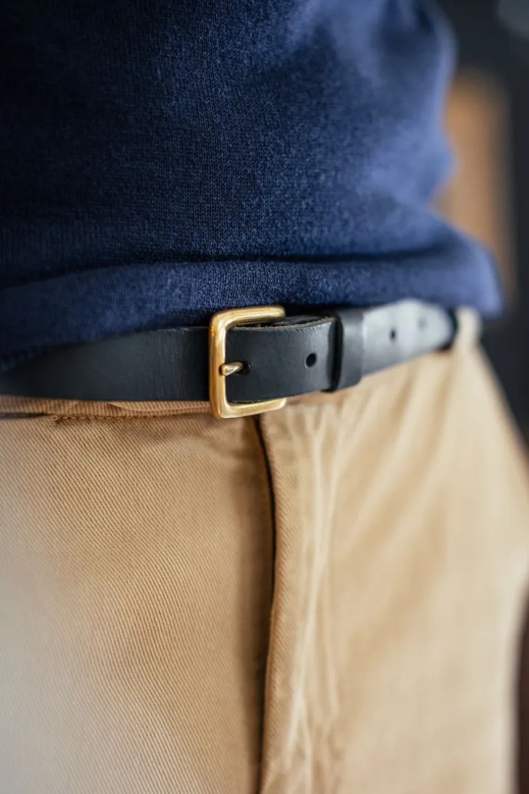 Men &SONS Leather Goods>Virgil Thin Black Leather Belt