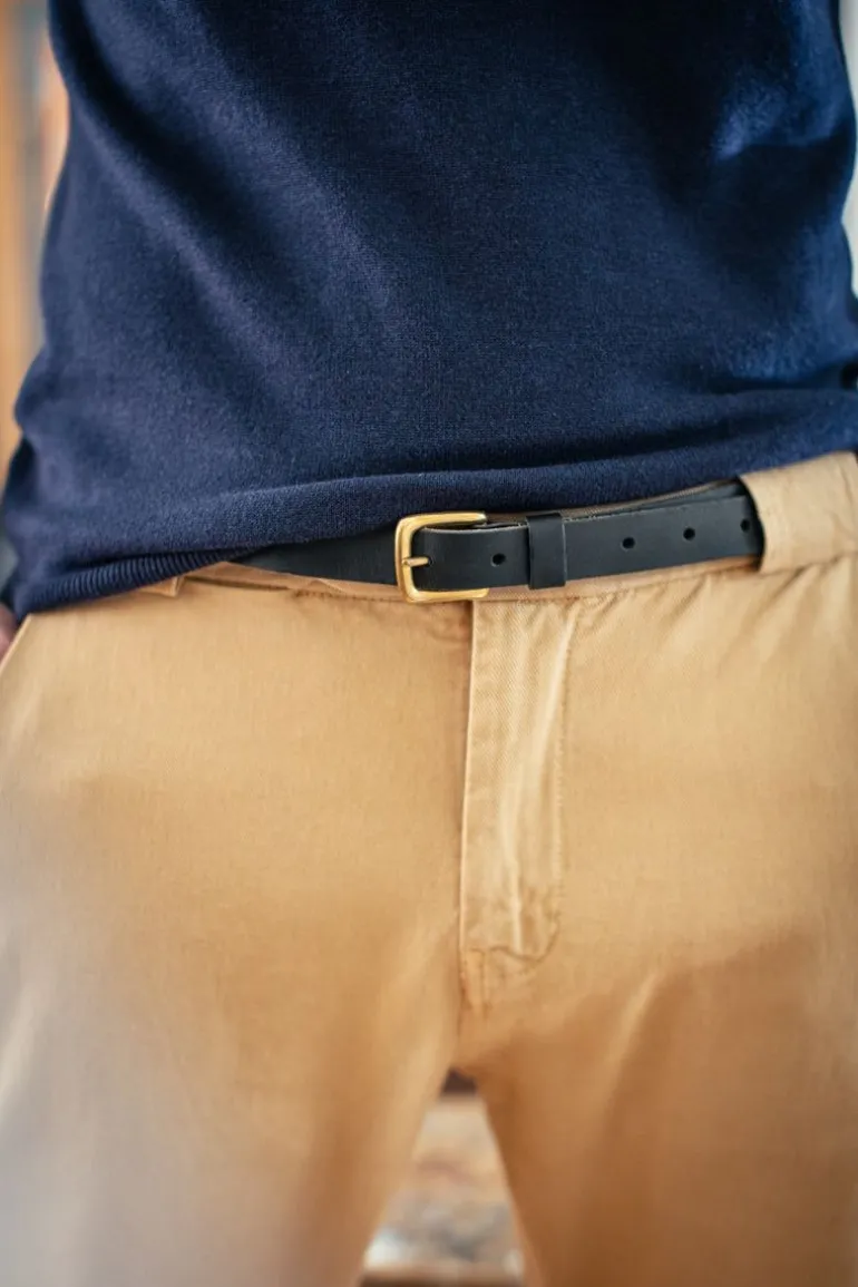 Men &SONS Leather Goods>Virgil Thin Black Leather Belt